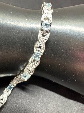Sterling Silver Blue Topaz & CZ Infinity Link Tennis Bracelet 7.25 Inches Elegan